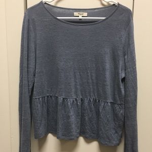 Madewell long sleeved blue peplum top